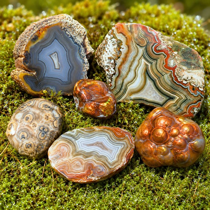 Přírodní acháty v oroseném mechu Magického lesa splněných přání