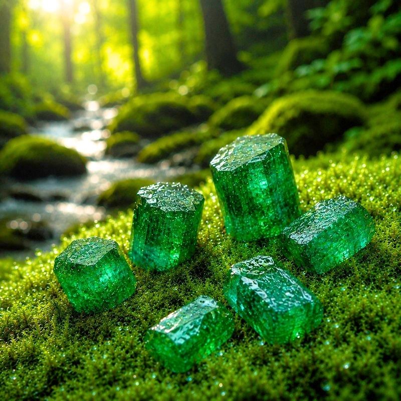 Surové smaragdy v oroseném mechu Magického lesa splněných přání