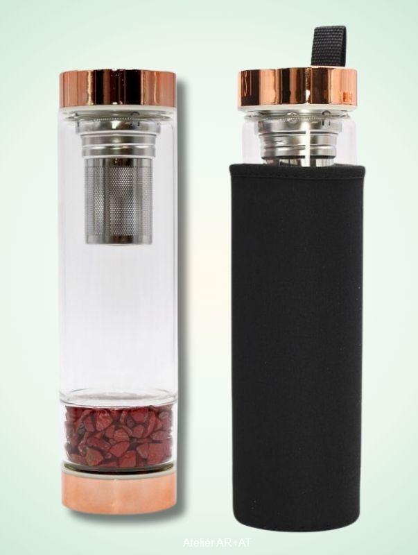 Skleněná láhev 500 ml s čajovým difuzérem a polodrahokamy