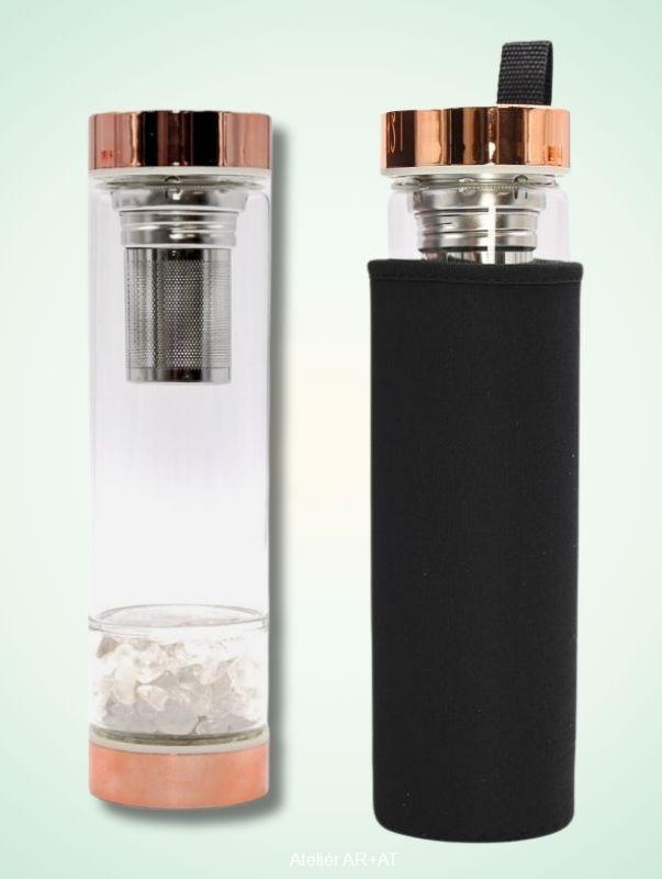 Skleněná láhev 500 ml s čajovým difuzérem a polodrahokamy
