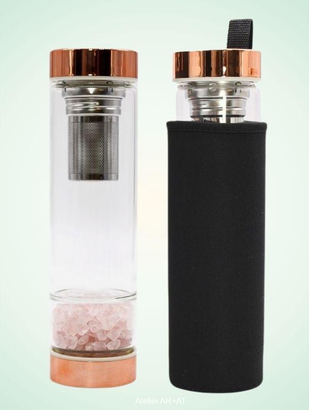 Skleněná láhev 500 ml s čajovým difuzérem a polodrahokamy