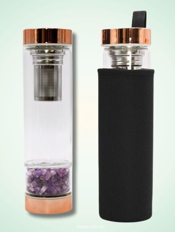 Skleněná láhev 500 ml s čajovým difuzérem a ametystem