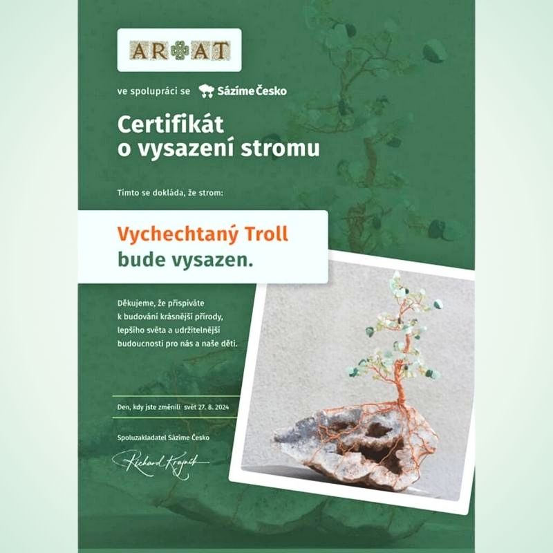 Certifikát o zakoupení sazenice živého stromu jménem Vychechtaný Troll